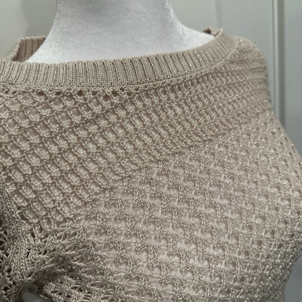WHBM Off-White Sweater XS with Gold Metallic Thread Throughout